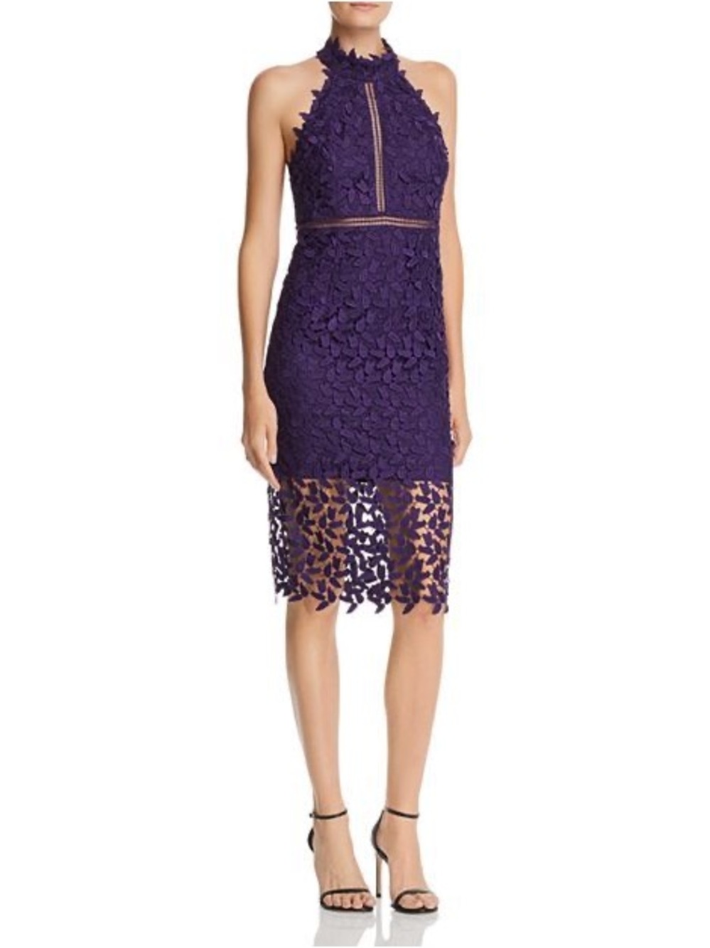 NWT Bardot Gemma Purple Halter Lace Appliqué Midi Cocktail Dress US 4 XS
